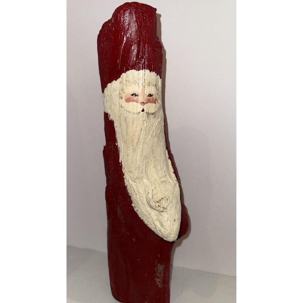 Wooden Santa Folk Art Hand Painted Signed Kitsch Christmas 16" Large Tree Branch